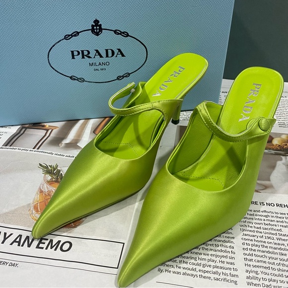 Prada Satin High-heeled Mules, Women, Fern Green, Size 39 Prada Satin High-heeled Mules, Women, Fern Green, Size 39
